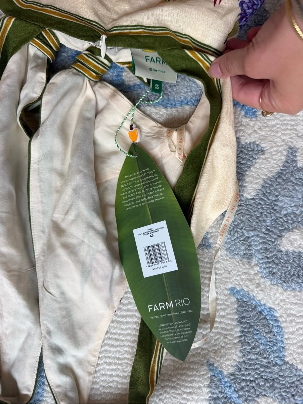FARM Rio Cream Maxi Dress with Green Trim and Floral Print - Picture 7 of 7